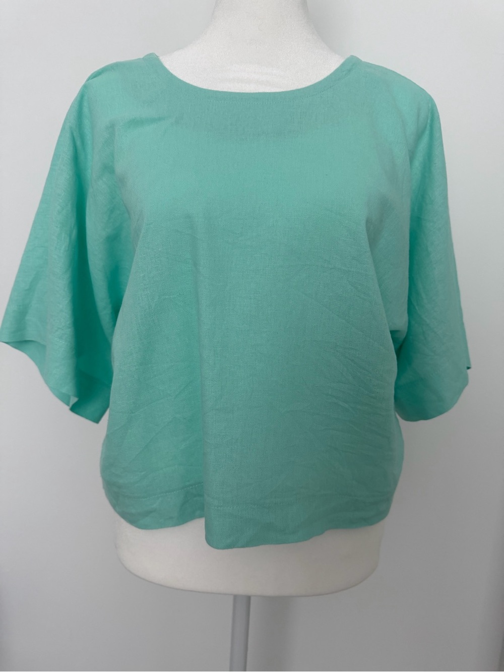 Dkny Turquoise Boxy linen blend Short-Sleeve Blouse